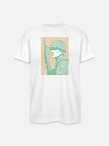 Mosaic Soldier Rifle Art - Bayside Unisex Heavyweight USA Made T-Shirt - white
