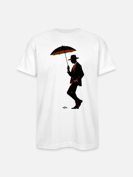 Noir Gentleman Umbrella Silhouette - Bayside Unisex Heavyweight USA Made T-Shirt - white