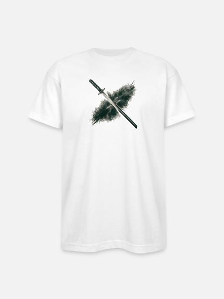 Charcoal Drawing Of Katana - Bayside Unisex Heavyweight USA Made T-Shirt - white