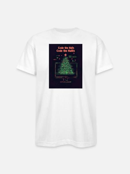 Code the Halls Pixel Christmas - Bayside Unisex Heavyweight USA Made T-Shirt - white