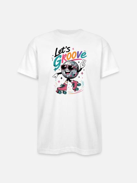 "Let's Groove" Retro Roller-Skating Disco - Bayside Unisex Heavyweight USA Made T-Shirt - white
