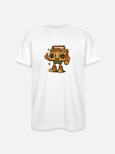 Cheery Boombox Mascot in Sneakers - Bayside Unisex Heavyweight USA Made T-Shirt - white