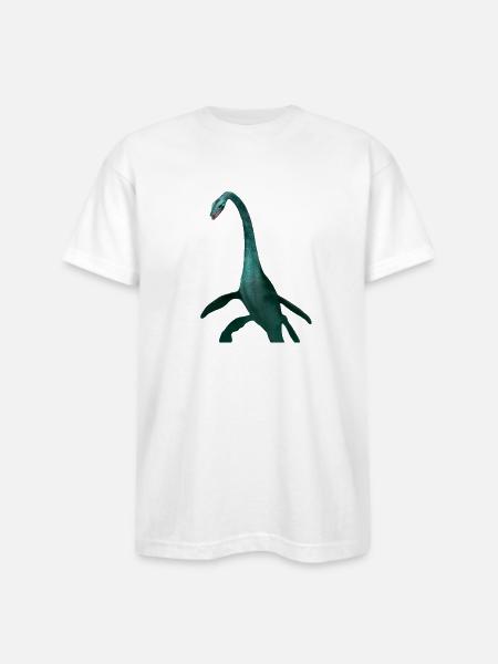 Emerald Long Neck Dino Tee - Bayside Unisex Heavyweight USA Made T-Shirt - white