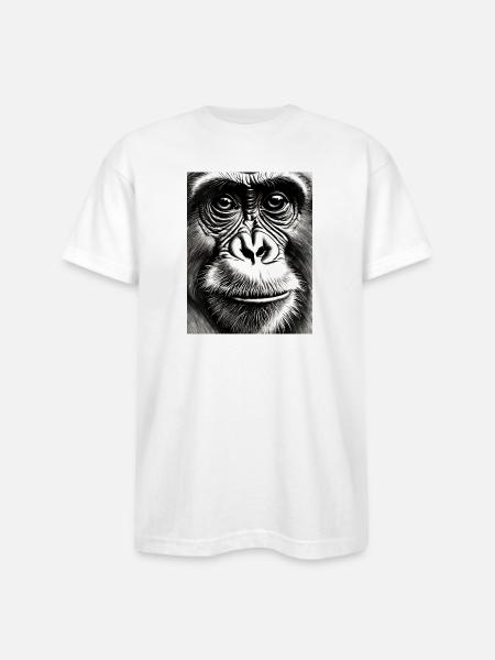 Chimp in Charcoal - Bayside Unisex Heavyweight USA Made T-Shirt - white