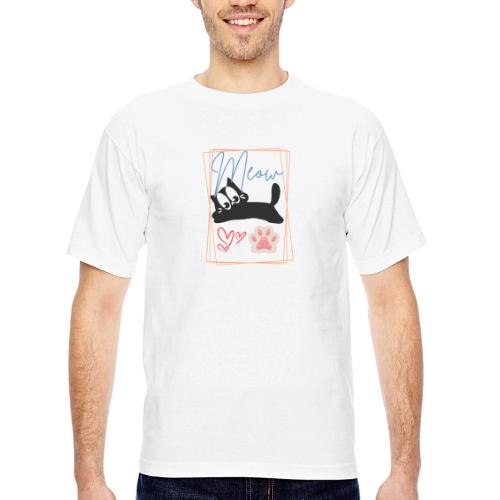 Meow Cat Paw Cute Kitty Lover Design - Bayside Unisex Heavyweight USA Made T-Shirt