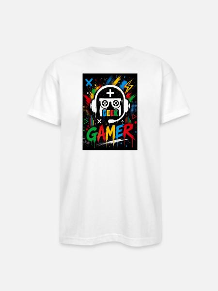 Gamer Geek Neon Splash - Bayside Unisex Heavyweight USA Made T-Shirt - white