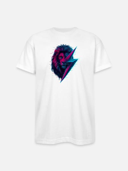 Glitched lion thunderbolt mix - Bayside Unisex Heavyweight USA Made T-Shirt - white