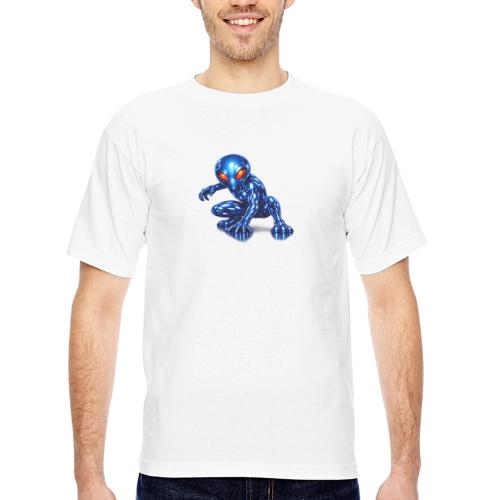 Blue Alien Crouch - Bayside Unisex Heavyweight USA Made T-Shirt