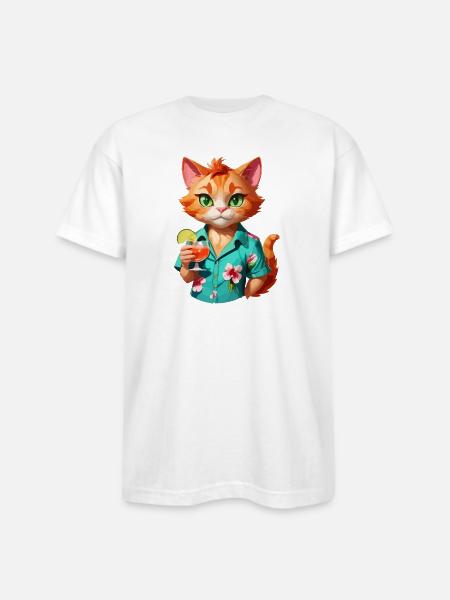 Hawaiian Casino Cat - Bayside Unisex Heavyweight USA Made T-Shirt - white