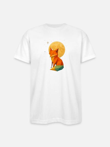 Low-Poly Fox Moonlit Night - Bayside Unisex Heavyweight USA Made T-Shirt - white