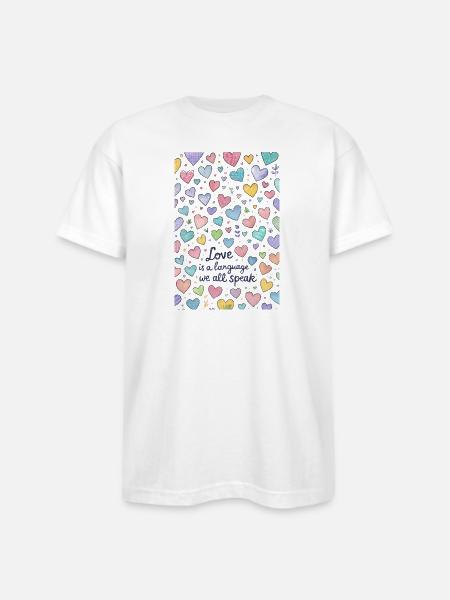 Love Speaks Hearts Pattern - Bayside Unisex Heavyweight USA Made T-Shirt - white