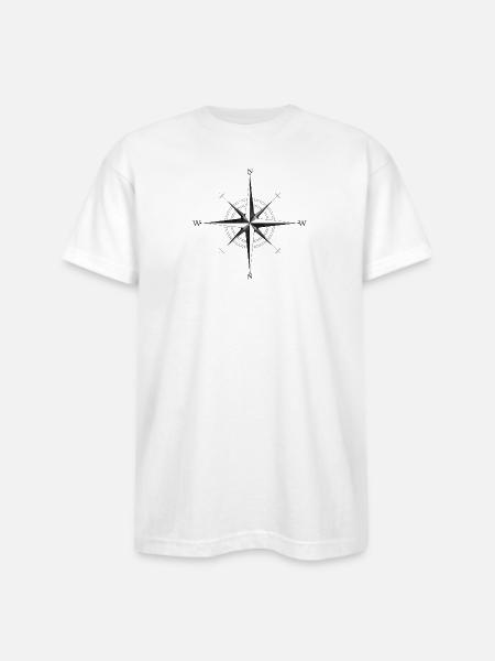 Noir Compass Rose - Bayside Unisex Heavyweight USA Made T-Shirt - white