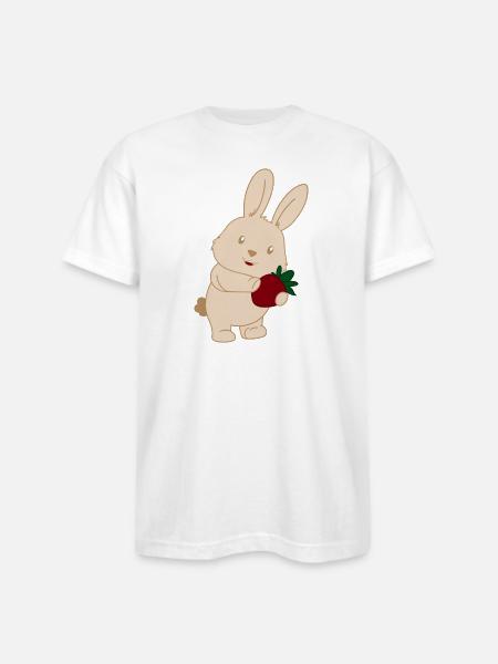 Bunny Holding Strawberry Charm - Bayside Unisex Heavyweight USA Made T-Shirt - white