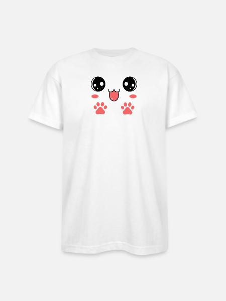 Sweet Smiling Cat Face Paw - Bayside Unisex Heavyweight USA Made T-Shirt - white