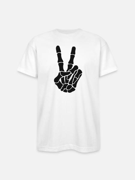 Skeleton Hand Rock On Silhouette - Bayside Unisex Heavyweight USA Made T-Shirt - white
