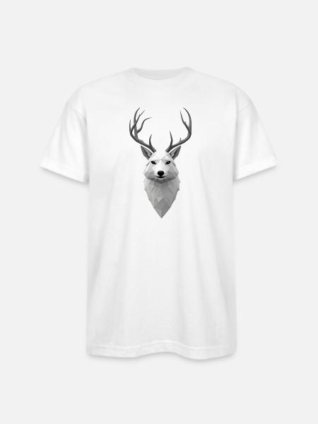 Geometric Winter Elk Illustration - Bayside Unisex Heavyweight USA Made T-Shirt - white