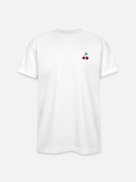Cherries embroidered - Bayside Unisex Heavyweight USA Made T-Shirt - white