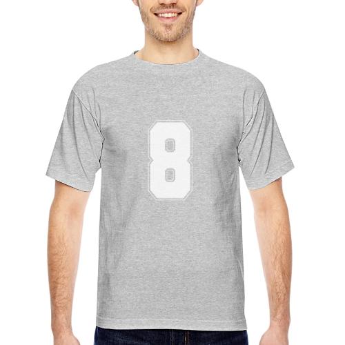 White Number 8 – Varsity Font - Bayside Unisex Heavyweight USA Made T-Shirt