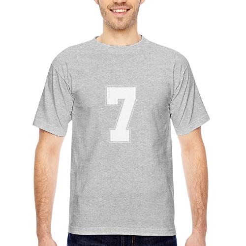 White Number 7 – Varsity Font - Bayside Unisex Heavyweight USA Made T-Shirt
