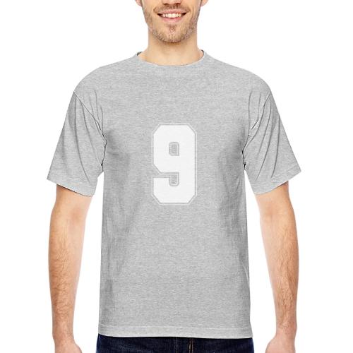 White Number 9 – Varsity Font - Bayside Unisex Heavyweight USA Made T-Shirt