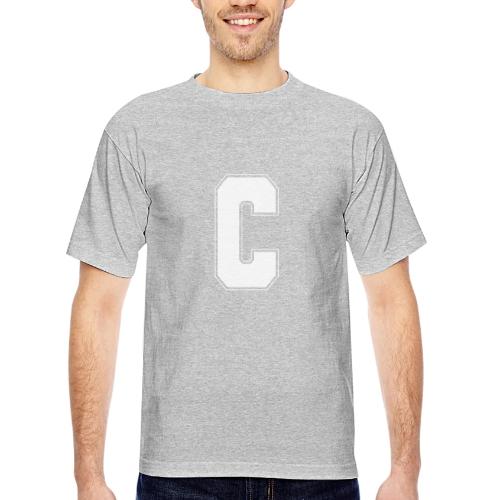 White Letter C – Varsity Alphabet Monogram - Bayside Unisex Heavyweight USA Made T-Shirt