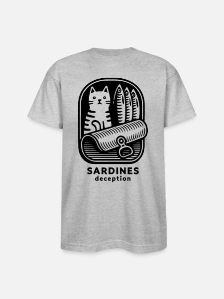 Funny Cat Sardines Deception - Bayside Unisex Heavyweight USA Made T-Shirt - heather gray