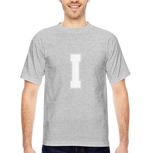 White Letter I – Varsity Alphabet Monogram - Bayside Unisex Heavyweight USA Made T-Shirt