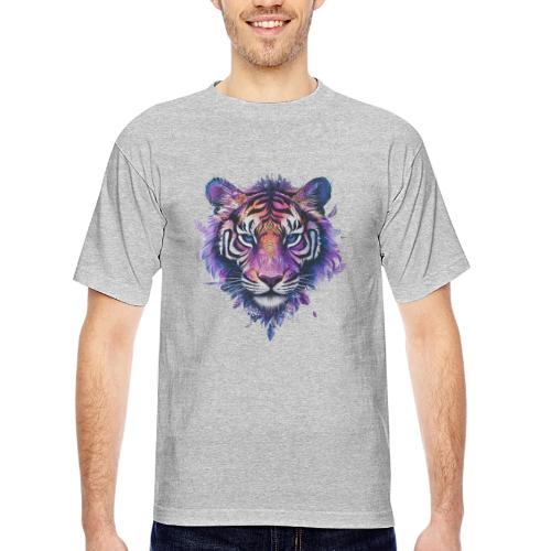 Mystic Violet Tiger - Bayside Unisex Heavyweight USA Made T-Shirt
