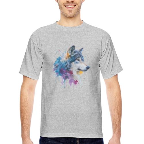 Splash-Art Wolf Head - Bayside Unisex Heavyweight USA Made T-Shirt
