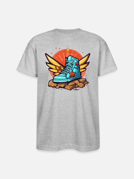 Sneaker Heaven with Wings - Bayside Unisex Heavyweight USA Made T-Shirt - heather gray