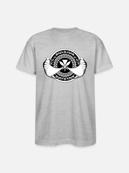 Kanaka Maoli Manta Ray - Bayside Unisex Heavyweight USA Made T-Shirt - heather gray