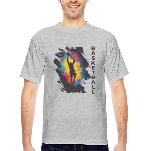High Energy Basketball Paint Splatter Art - Bayside Unisex Heavyweight USA Made T-Shirt