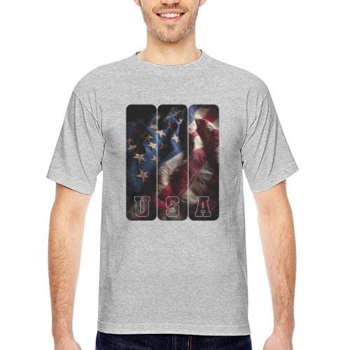 USA: Worn Stars and Stripes - Bayside Unisex Heavyweight USA Made T-Shirt