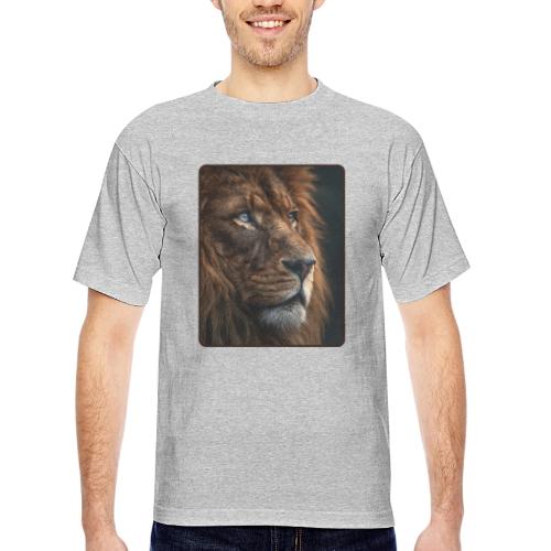 Lion Portrait Majestic Wildlife Design - Bayside Unisex Heavyweight USA Made T-Shirt