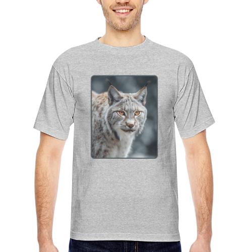 Lynx Portrait Piercing Eyes Design - Bayside Unisex Heavyweight USA Made T-Shirt