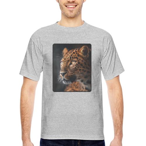 Amur Leopard Face Wildlife Design - Bayside Unisex Heavyweight USA Made T-Shirt