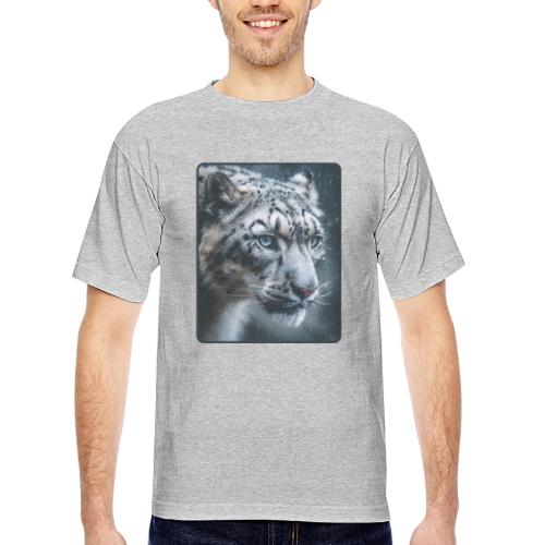 Snow Leopard Blue Eyes Design - Bayside Unisex Heavyweight USA Made T-Shirt