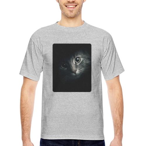 Cat Face in Shadow Close-Up Design - Bayside Unisex Heavyweight USA Made T-Shirt