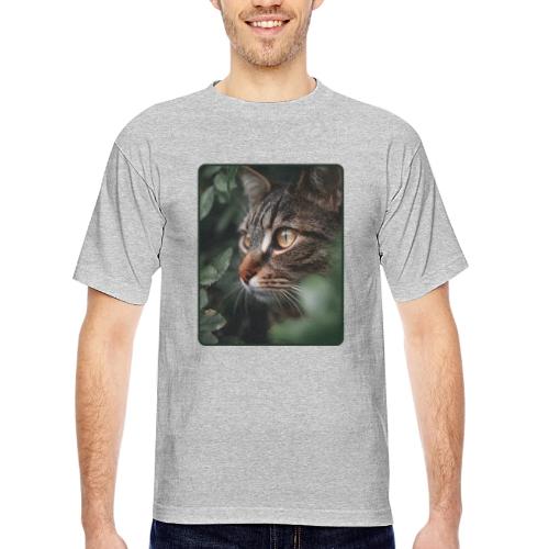 Tabby Cat Jungle Eyes Design - Bayside Unisex Heavyweight USA Made T-Shirt
