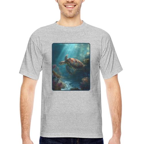 Sea Turtle Coral Reef Design - Bayside Unisex Heavyweight USA Made T-Shirt