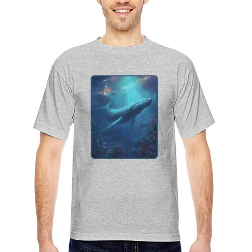 Humpback Whale Ocean Reef Design - Bayside Unisex Heavyweight USA Made T-Shirt