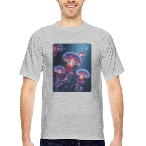 Glowing Jellyfish Deep Sea Design - Bayside Unisex Heavyweight USA Made T-Shirt