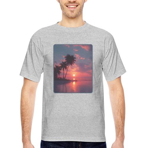 Tropical Sunset Ocean Reflection Design - Bayside Unisex Heavyweight USA Made T-Shirt