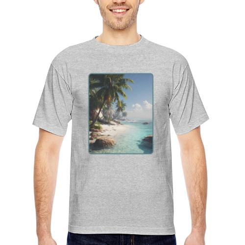 Tropical Beach Paradise Palm Design - Bayside Unisex Heavyweight USA Made T-Shirt