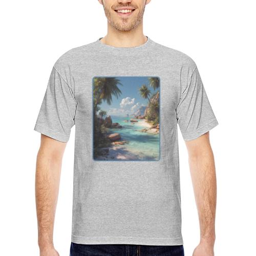 Tropical Island Paradise Ocean Design - Bayside Unisex Heavyweight USA Made T-Shirt