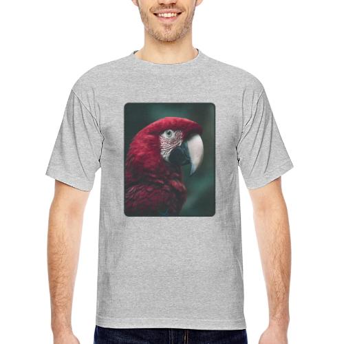 Red Green Macaw Bird Portrait Design - Bayside Unisex Heavyweight USA Made T-Shirt