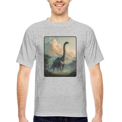 Brachiosaurus Prehistoric Scene Design - Bayside Unisex Heavyweight USA Made T-Shirt