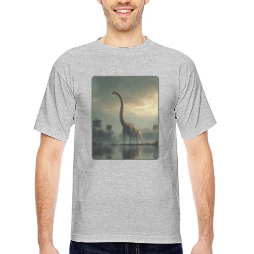 Brachiosaurus Misty Lake Design - Bayside Unisex Heavyweight USA Made T-Shirt