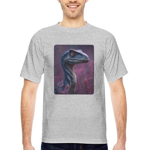 Blue Velociraptor Portrait Design - Bayside Unisex Heavyweight USA Made T-Shirt