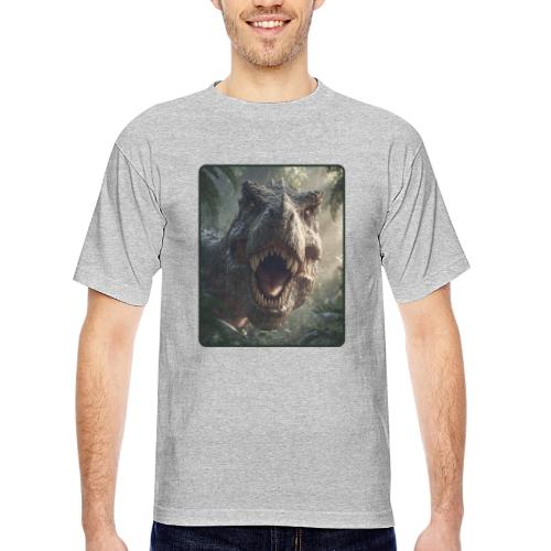 T Rex Jungle Roar Design - Bayside Unisex Heavyweight USA Made T-Shirt